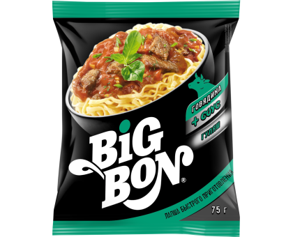 Лапша Big Bon Говядина + соус гуляш,75 гр Лапша Big Bon Говядина + соус гуляш,75 гр