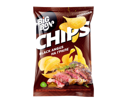 Картофельные чипсы BIGBON CHIPS Black Angus на Гриле, 75г Картофельные чипсы BIGBON CHIPS Black Angus на Гриле, 75г