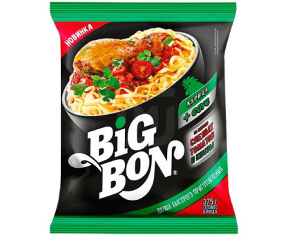 Лапша быстрого приготовления Big Bon, курица + соус со спелых томатов и кинзы, 75г Лапша быстрого приготовления Big Bon, курица + соус со спелых томатов и кинзы, 75г