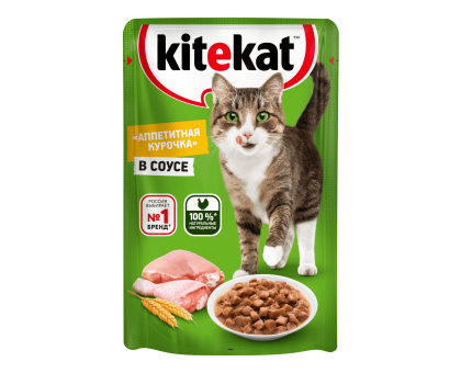 Kitekat влажный корм для кошек, Аппетитная курочка в соусе, 85г Kitekat влажный корм для кошек, Аппетитная курочка в соусе, 85г