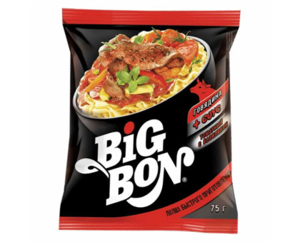 Лапша Big Bon Говядина + томатный соус, 75 гр Лапша Big Bon Говядина + томатный соус, 75 гр